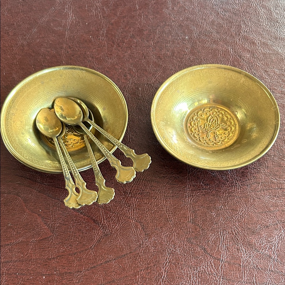 Vintage Turkish Tea Saucer and Spoon Set